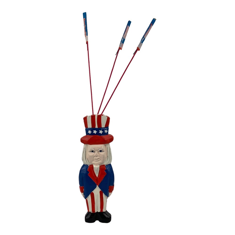 Terry’s Village Set Of 2 Carved Painted Wood Red White Blue Uncle Sam Figurines